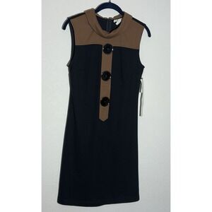 Crimes & Misdemeanors Black Brown‎ Sleeveless Dress Mod Style Buttons Size M